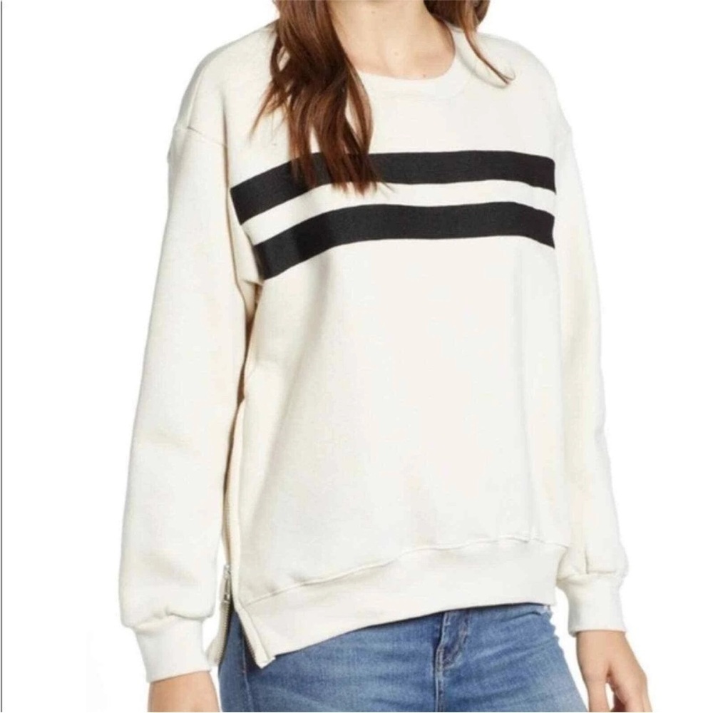 Sundry Anthropologie Side Zip Black Stripe 100% Cotton Pullover Hoodie Size 3